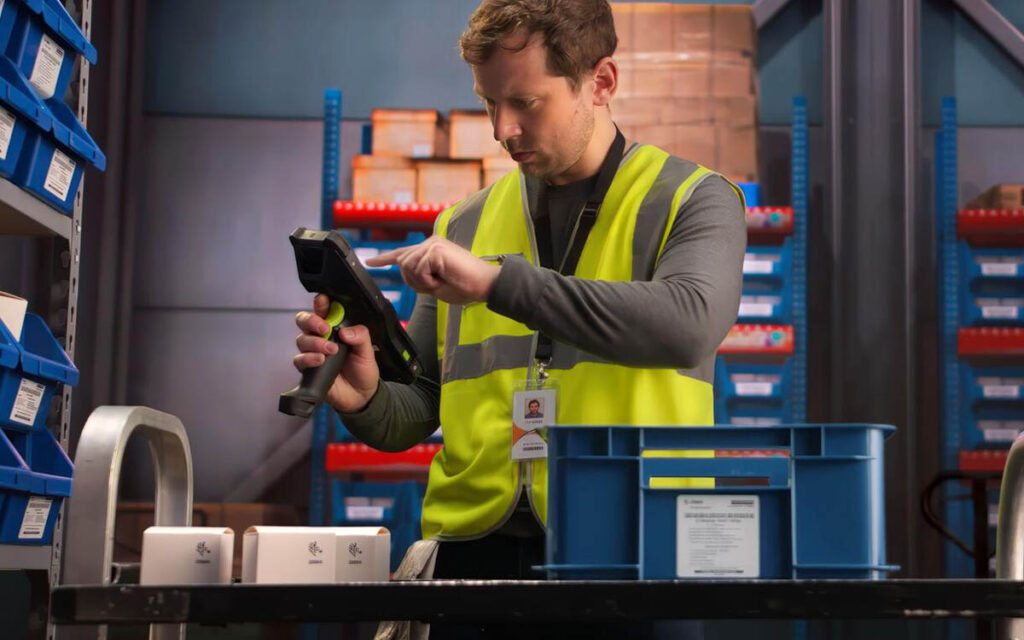 warehouse employee using the MC9400 mobile computer
